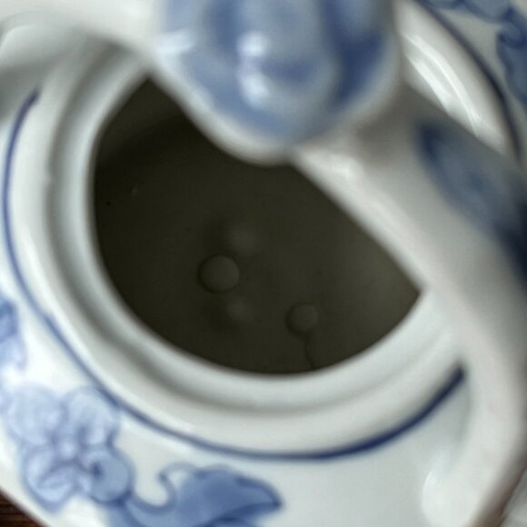 Small Chinese Teapot Blue & White Porcelain Hand Painted Marking Hieroglyphs - Picture 10 of 15